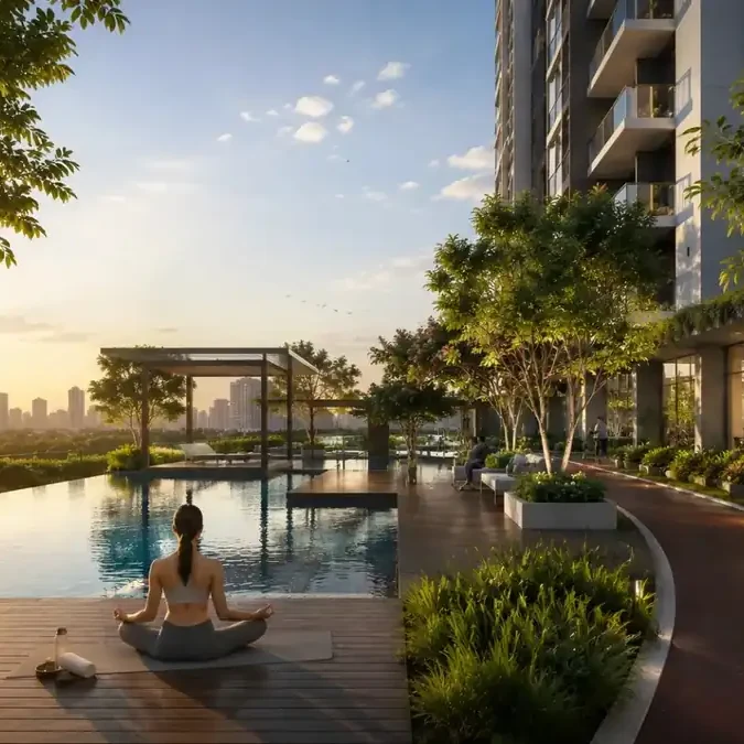 Swimming pool and yoga deck, artist impression