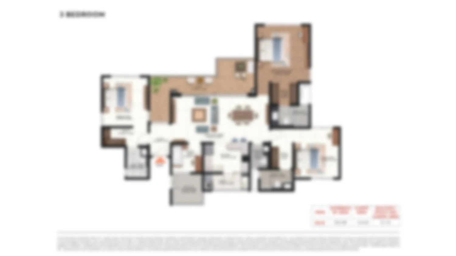 Representative 3 BHK apartment plan, about 1,922 sq.ft super built-up